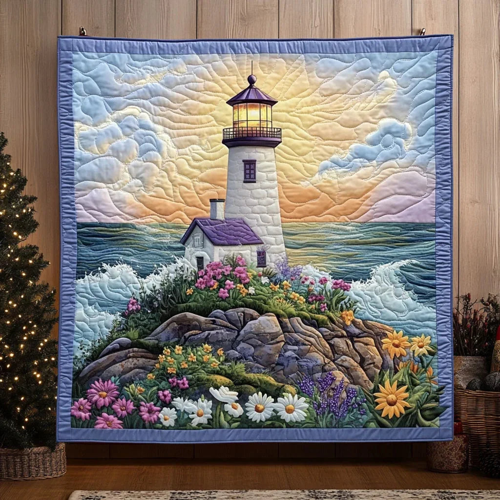 Bright Morning Lighthouse Quilt Blanket