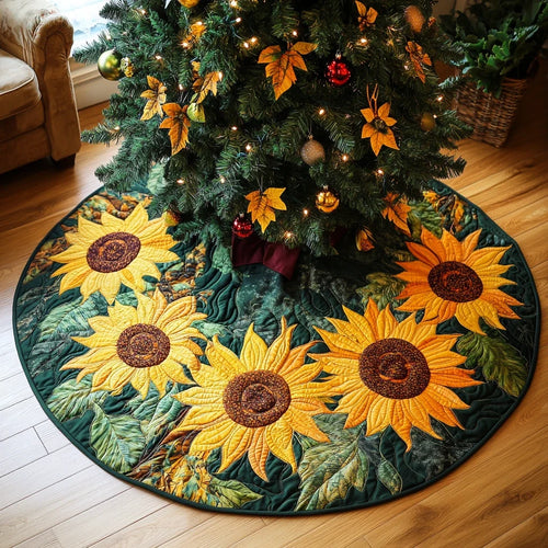 Bright Sunflower Christmas Quilted Tree Skirt