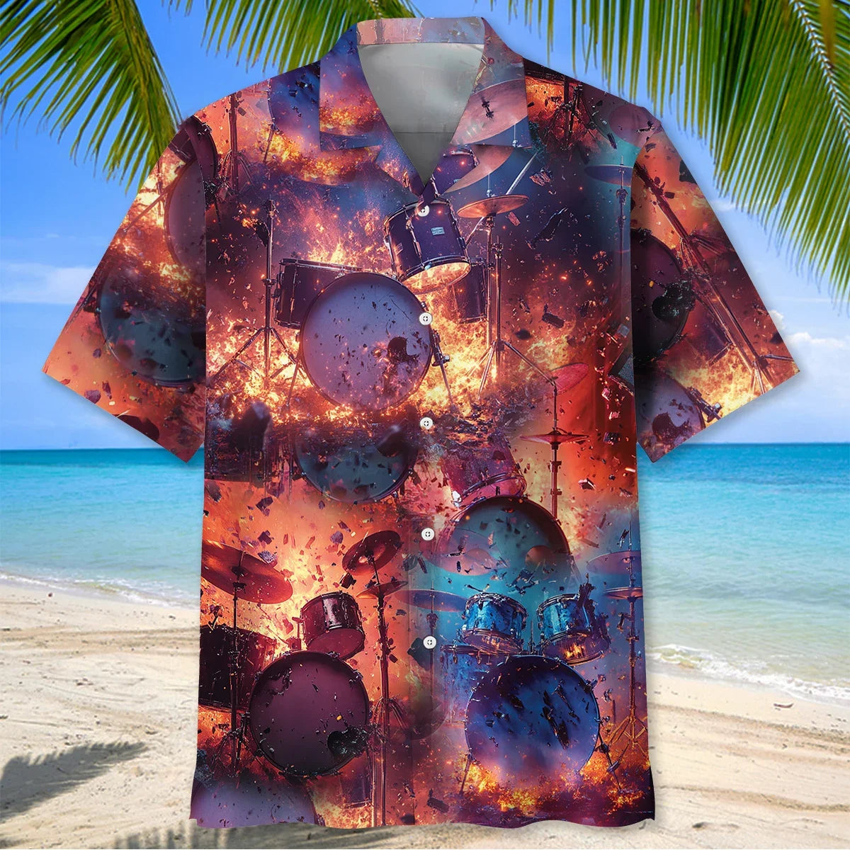 Broken Drum Fire Hawaiian Shirt - M - hawaiian shirt