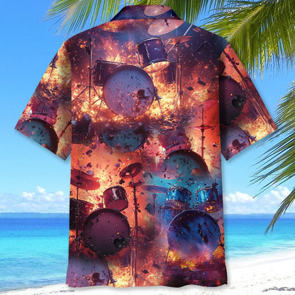 Broken Drum Fire Hawaiian Shirt - L - hawaiian shirt