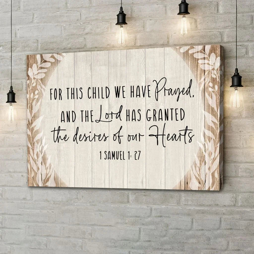 1 samuel 1 27 for this child we have prayed wall art canvas christian gifts for kids (Landscape) (view 2)