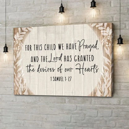 1 samuel 1 27 for this child we have prayed wall art canvas christian gifts for kids (Landscape) (view 2)