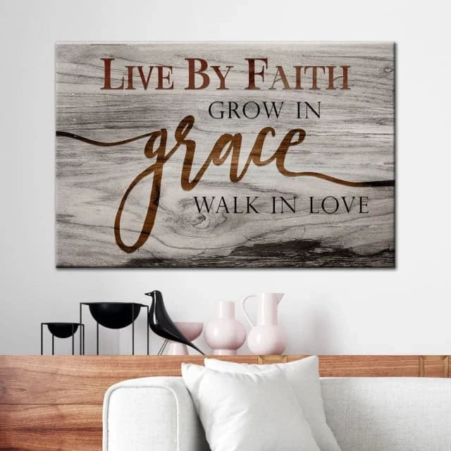 rustic christian wall art live by faith grow in grace walk in love canvas (Landscape)