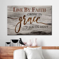rustic christian wall art live by faith grow in grace walk in love canvas (Landscape)