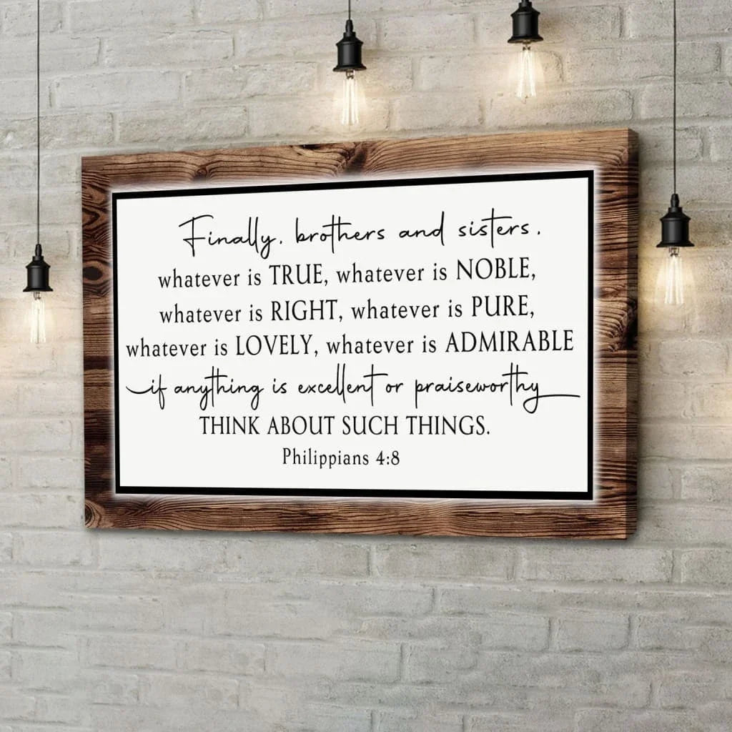 whatever is true whatever is noble philippians 4 8 wall art canvas (Landscape)