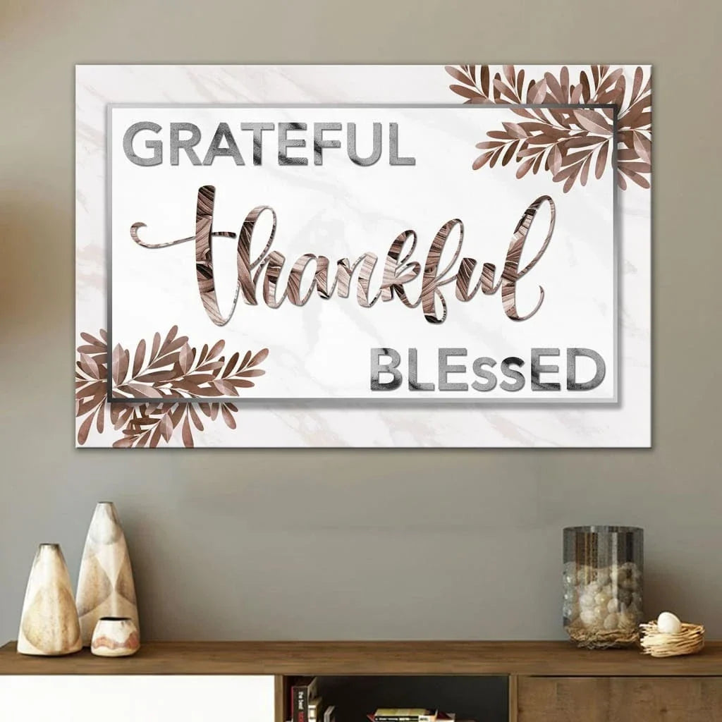 grateful thankful blessed wall art canvas print christian wall decor (Landscape)