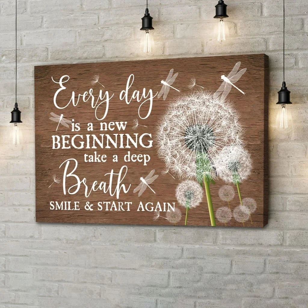 dragonfly dandelion every day is a new beginning wall art canvas (Landscape) (view 2)
