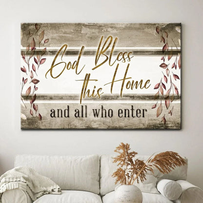 god bless this home and all who enter wall art canvas christian wall decor (Landscape)
