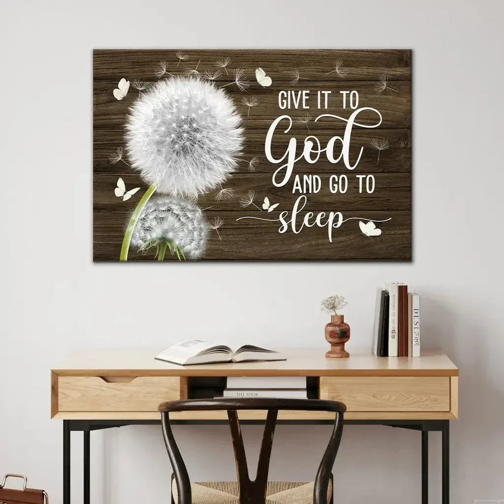 dandelion give it to god and go to sleep christian wall art canvas (Landscape) (view 3)