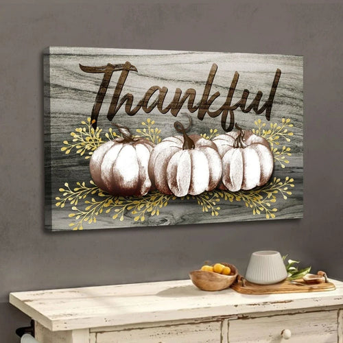 thankful fall pumpkins thanksgiving wall art canvas (Landscape)