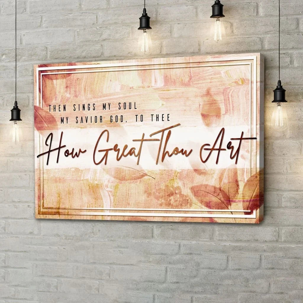 christian wall art how great thou art canvas print christian hymns (Landscape)