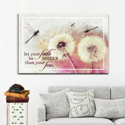 let your faith be bigger than your fear dragonfly dandelion wall art canvas (Landscape) (view 2)