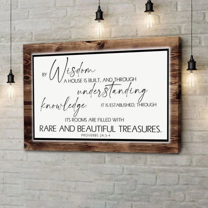 by wisdom a house is built wall art canvas bible verse wall art decor (Landscape) (view 2)