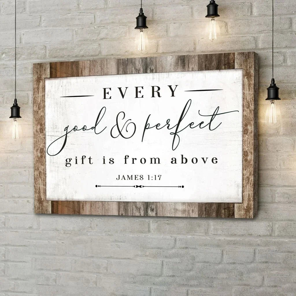 every good and gift is from above james 1 17 niv bible verse wall art canvas (Landscape)