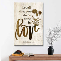bible verse wall art let all that you do be done in love canvas with wildflowers