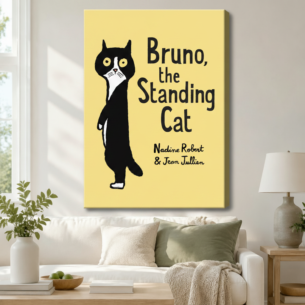Bruno Standing Cat Funny Yellow Canvas Wall Art