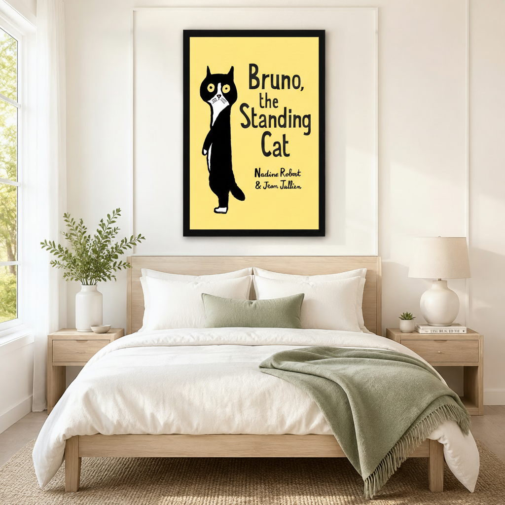 Bruno Standing Cat Funny Yellow Canvas Wall Art