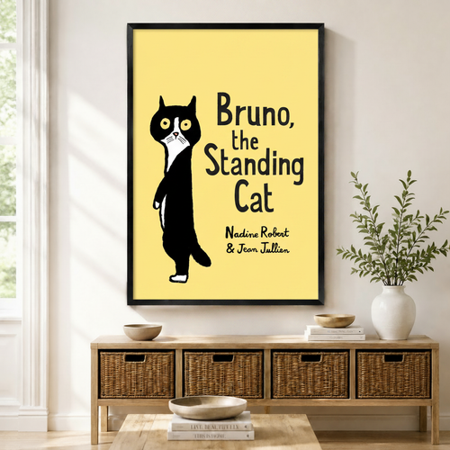 Bruno Standing Cat Funny Yellow Canvas Wall Art