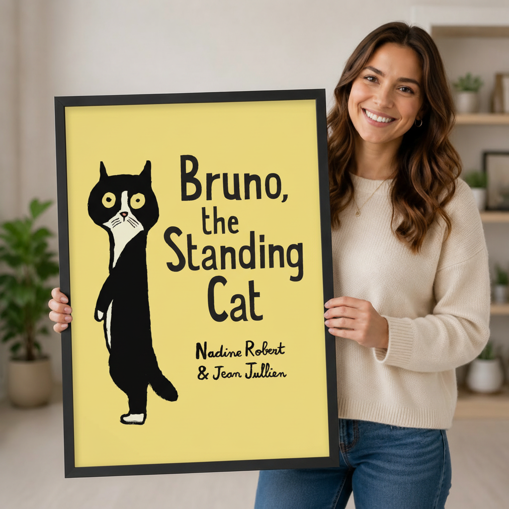 Bruno Standing Cat Funny Yellow Canvas Wall Art