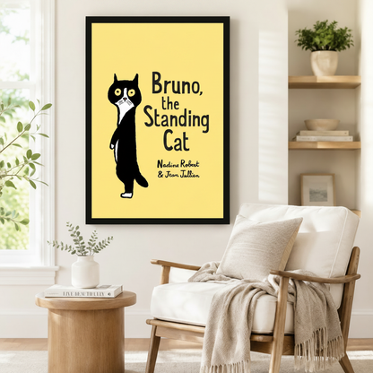 Bruno Standing Cat Funny Yellow Canvas Wall Art