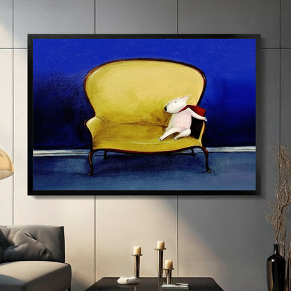 Bull Terrier on Gold Sofa Bold Oil Painting Canvas