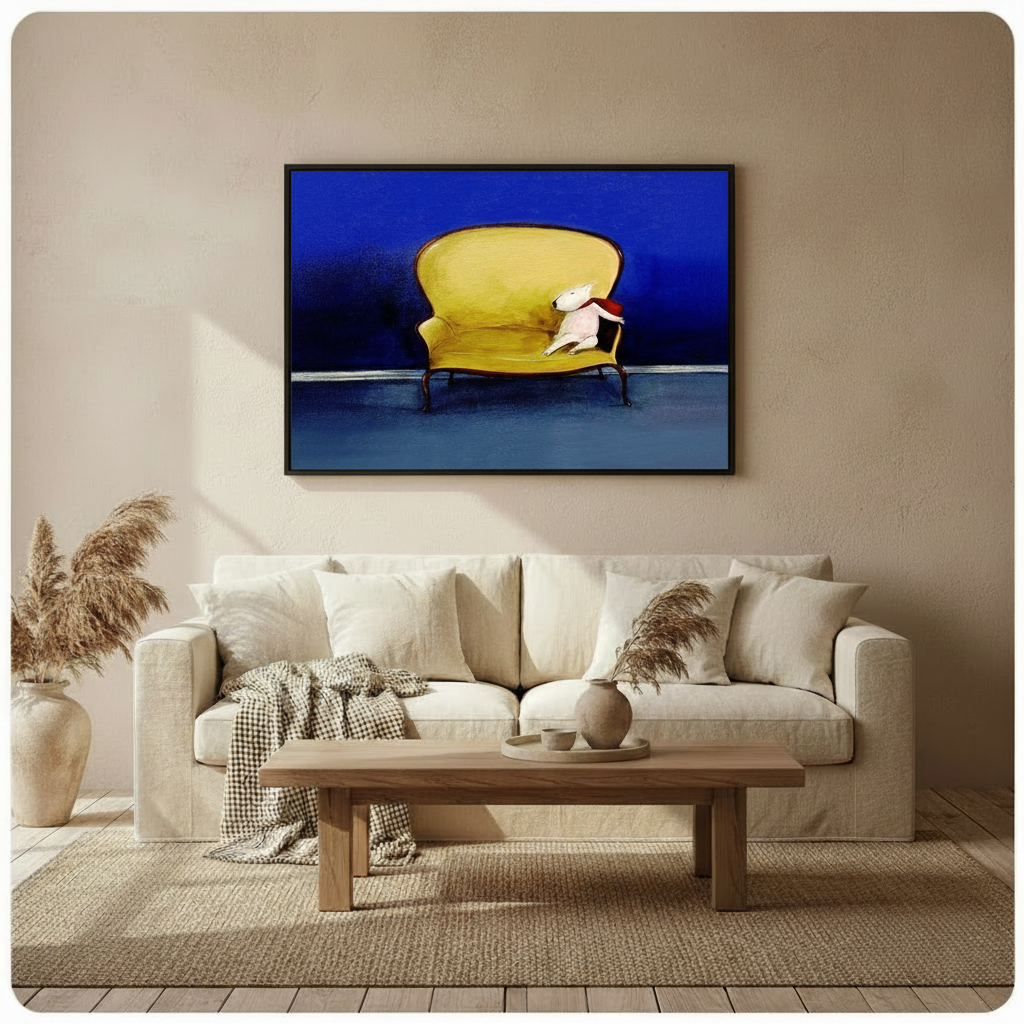 Bull Terrier on Gold Sofa Bold Oil Painting Canvas