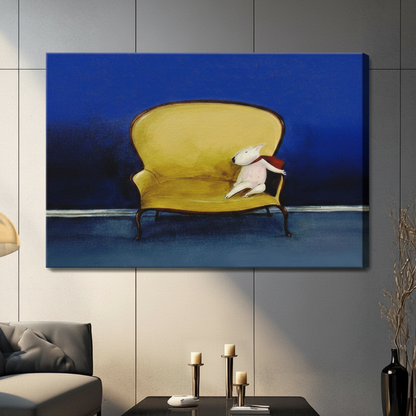 Bull Terrier on Gold Sofa Bold Oil Painting Canvas