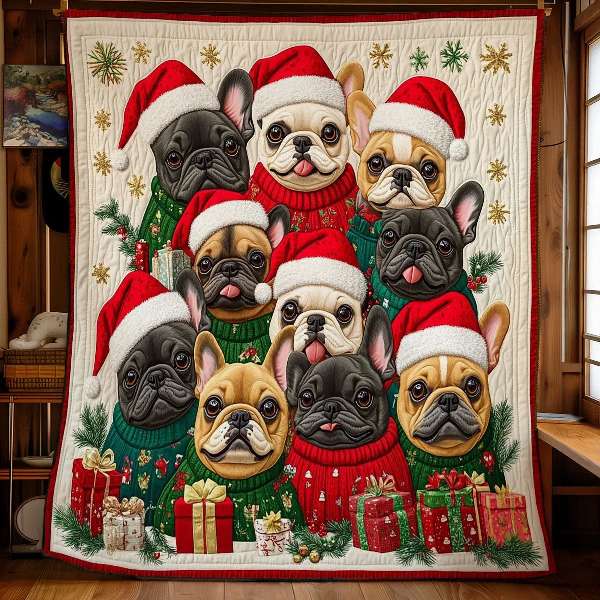 Bulldog Christmas Quilt Blanket