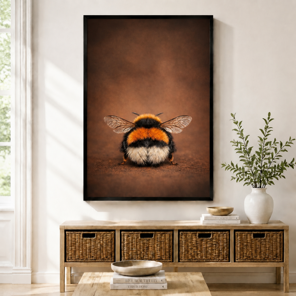 Fluffy Bumblebee Portrait Canvas Wall Art