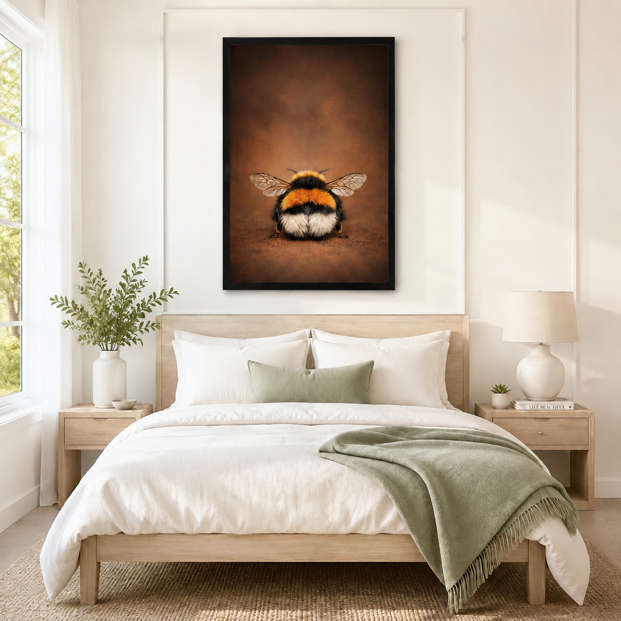 Fluffy Bumblebee Portrait Canvas Wall Art