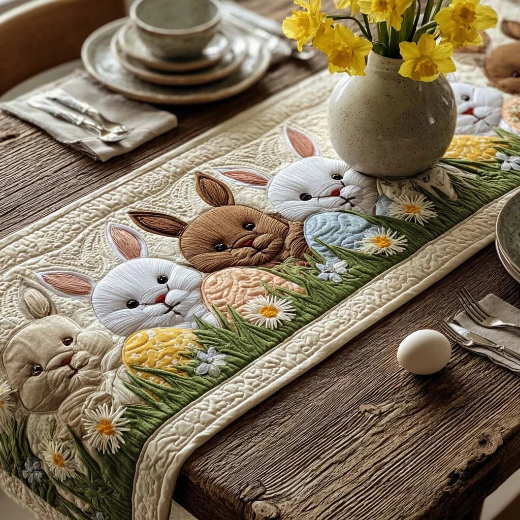 Bunny Trio Daisy Quilted Table Runner