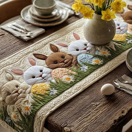 Bunny Trio Daisy Quilted Table Runner