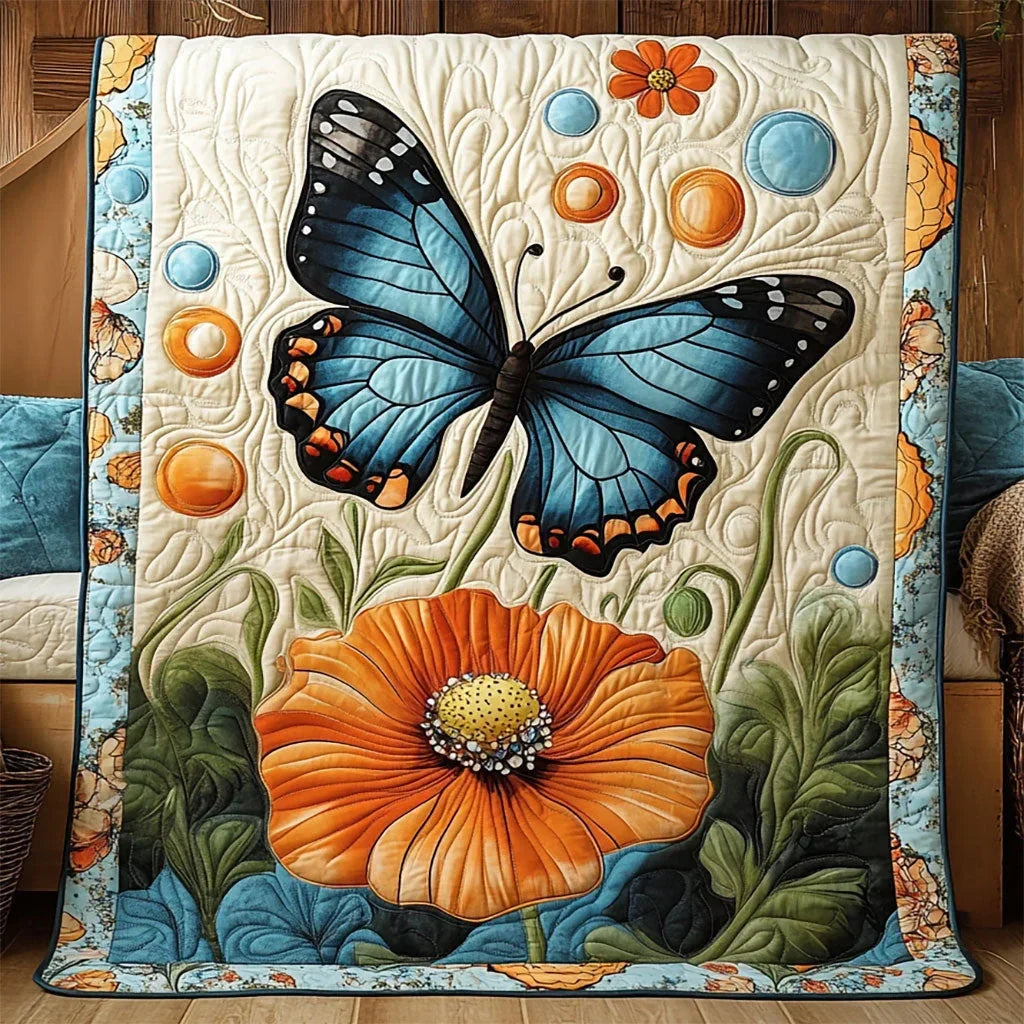 Butterfly And Flower Quilt Blanket