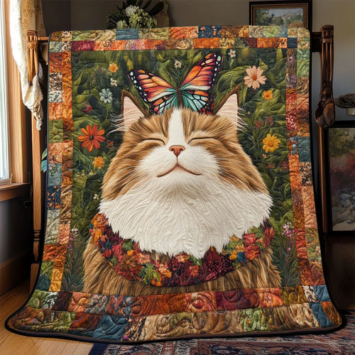 Butterfly Dreaming Cat Quilt Blanket