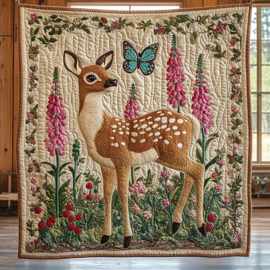 Butterfly Meadow Fawn Quilt Blanket
