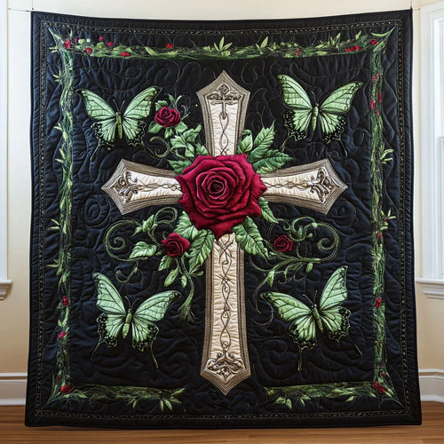 Butterfly Rose Cross Quilt Blanket