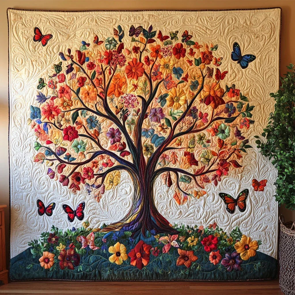 Butterfly Tree Of Life Quilt Blanket