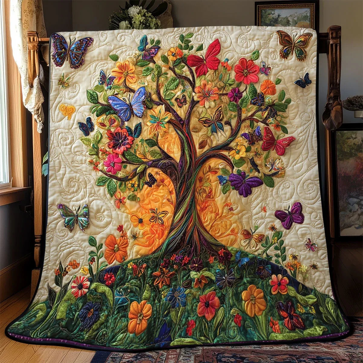 Butterfly Tree Of Life Quilt Blanket