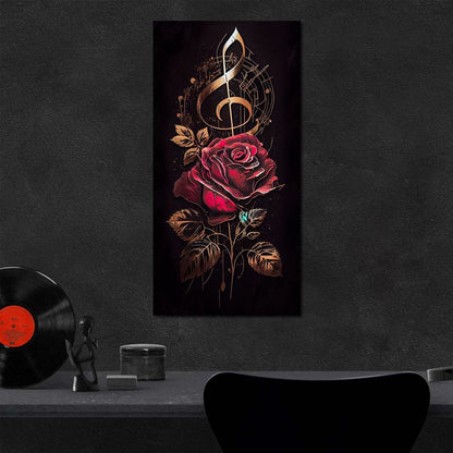 Red Rose & Musical Notes Canvas Wall Art
