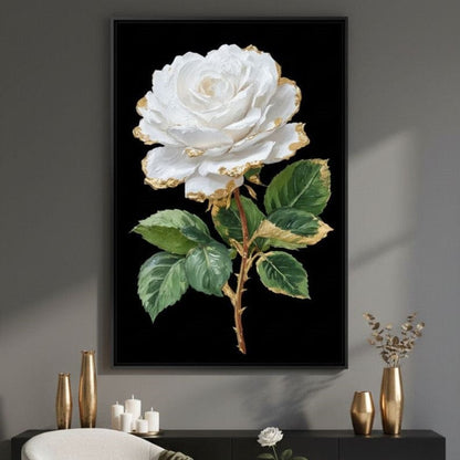 Gilded White Rose Portrait Canvas Wall Art