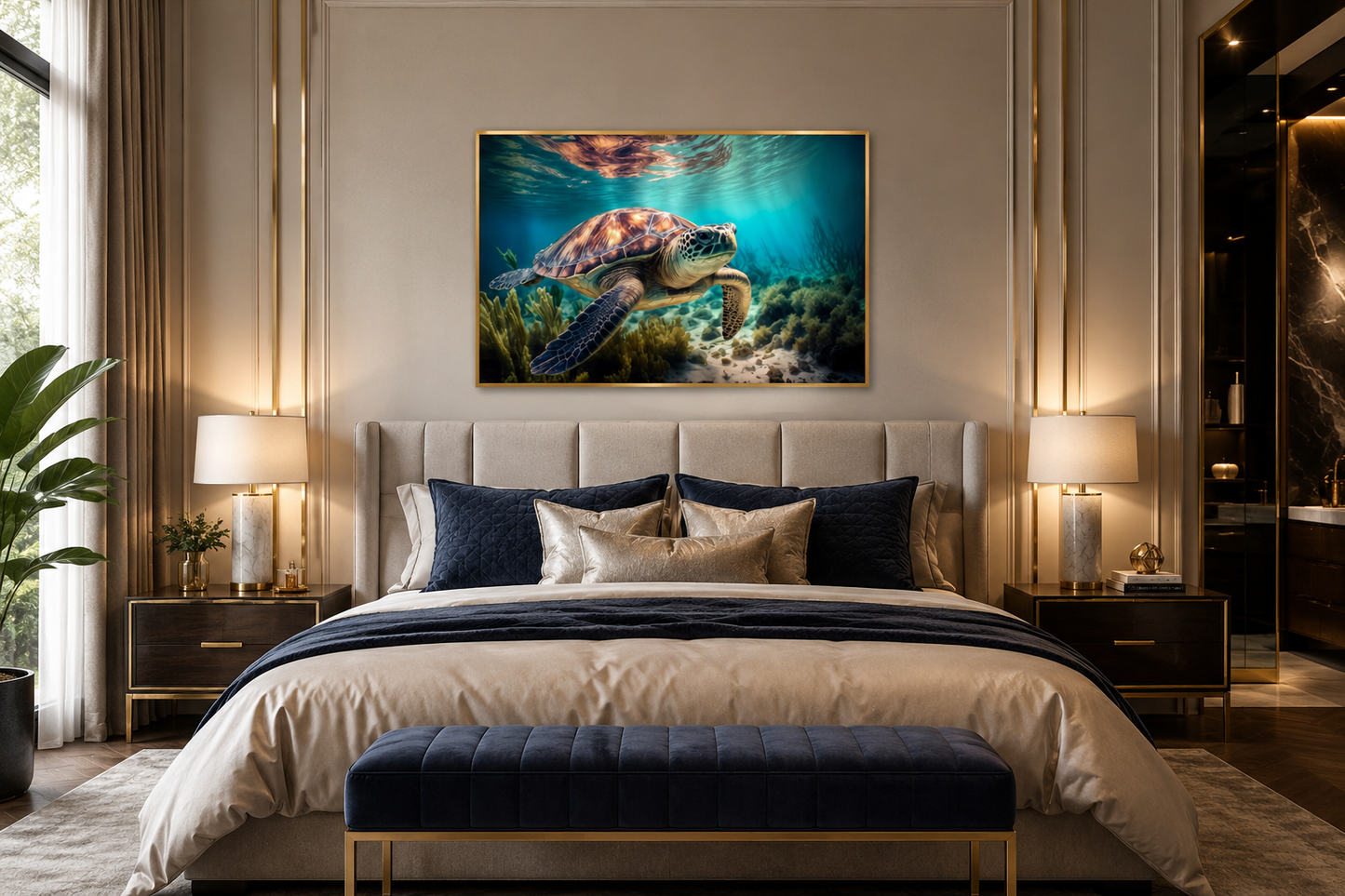 Sea Turtle In Coral Reef Underwater Canvas Wall Art
