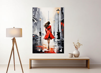 Paris Canvas Print – Abstract Lady in Red with Eiffel Tower | Ready to Hang