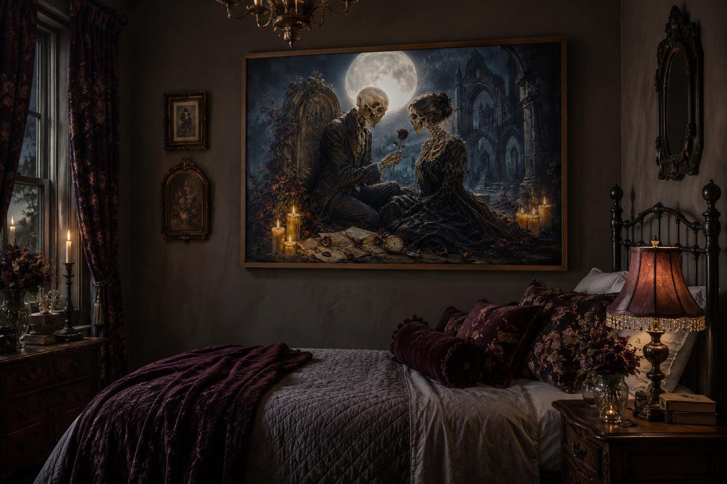 Gothic Skeleton Couple Art - Romantic Gothic Canvas for Dark Academia Wall