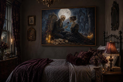 Gothic Skeleton Couple Art - Romantic Gothic Canvas for Dark Academia Wall