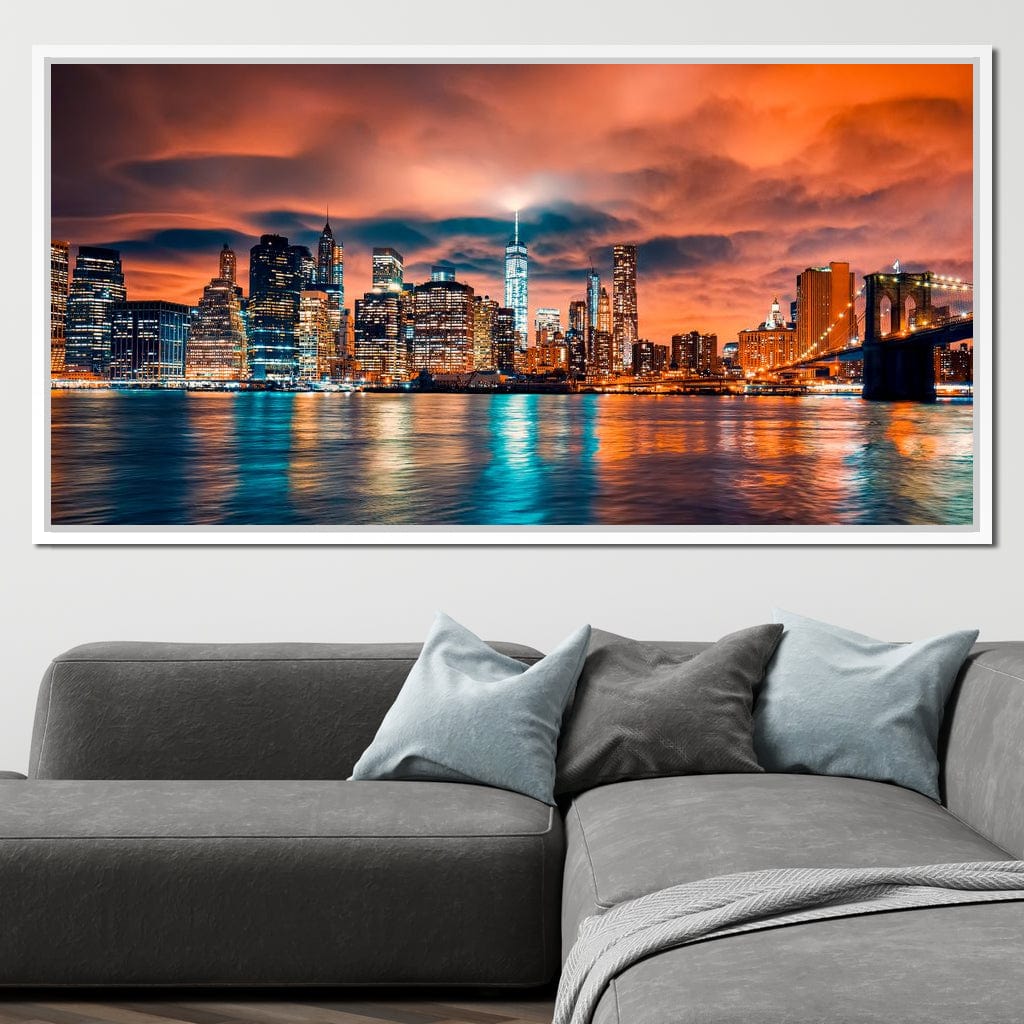 Red Clouds Over New York City Canvas Wall Art