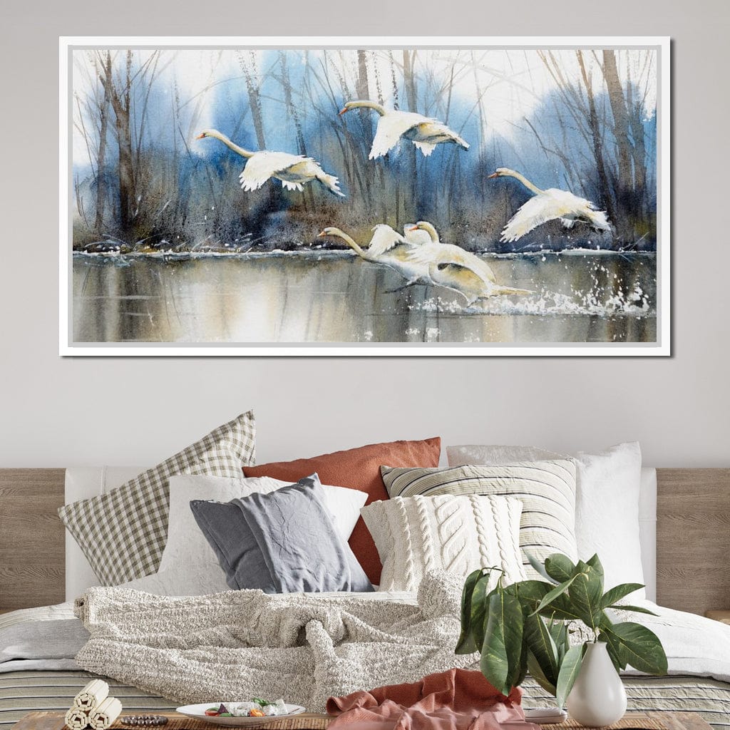 White Swans Canvas Wall Art