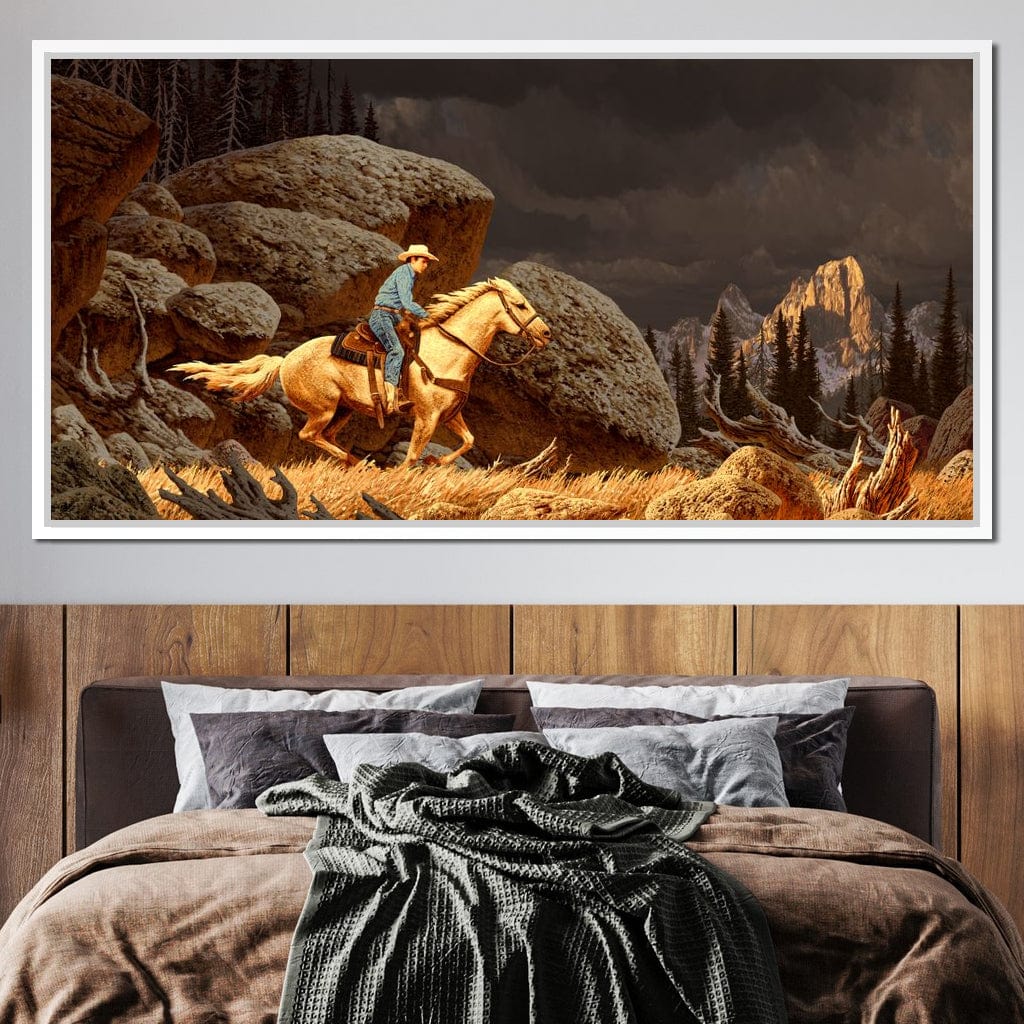 Cowboy In The Rockies Canvas Wall Art