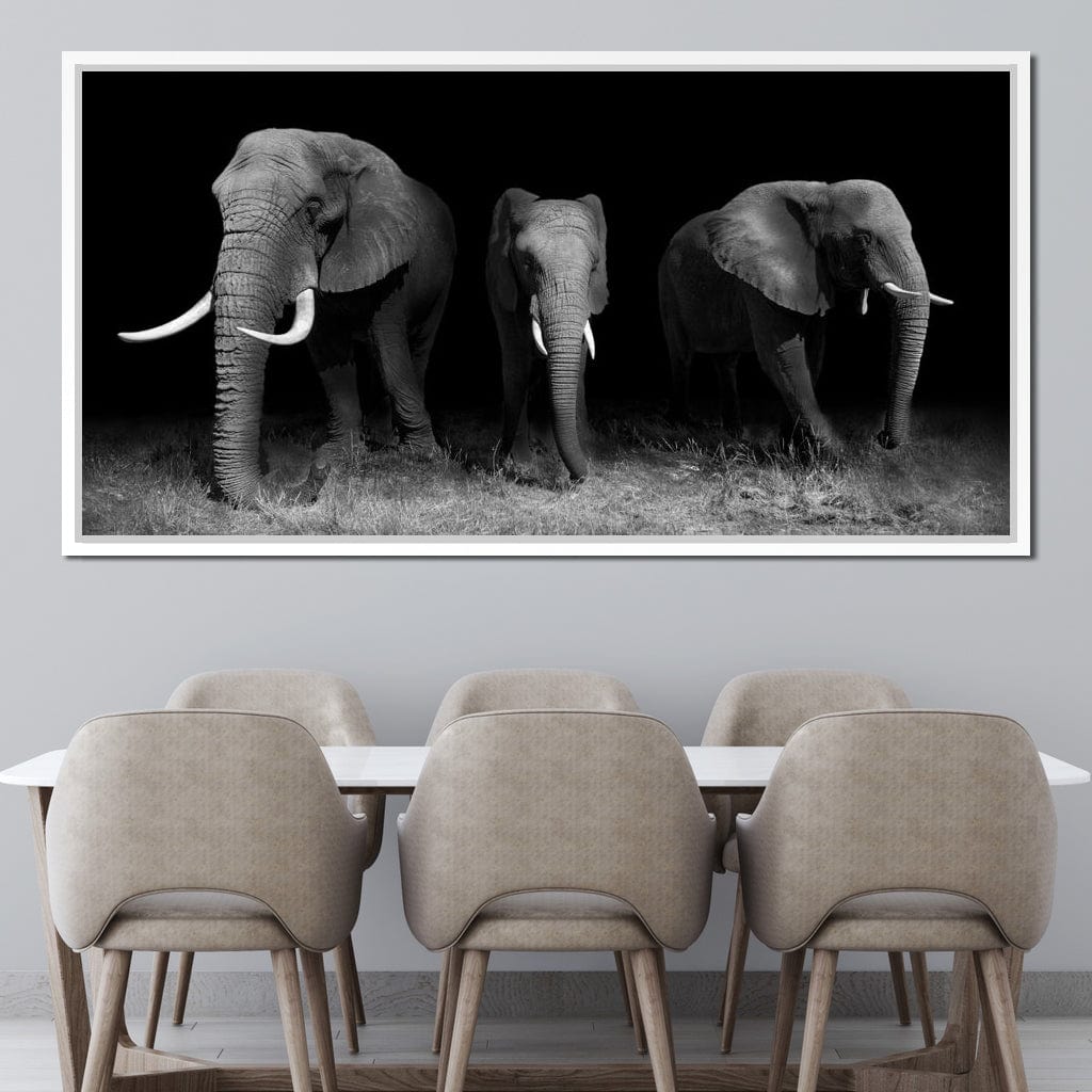 Black and White Elephants Canvas Wall Art