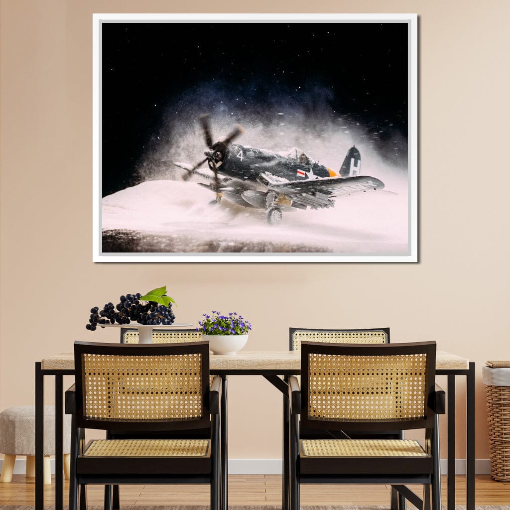 Snowy F4-U Corsair Canvas Wall Art