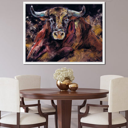 Brown Bull Charge Canvas Wall Art